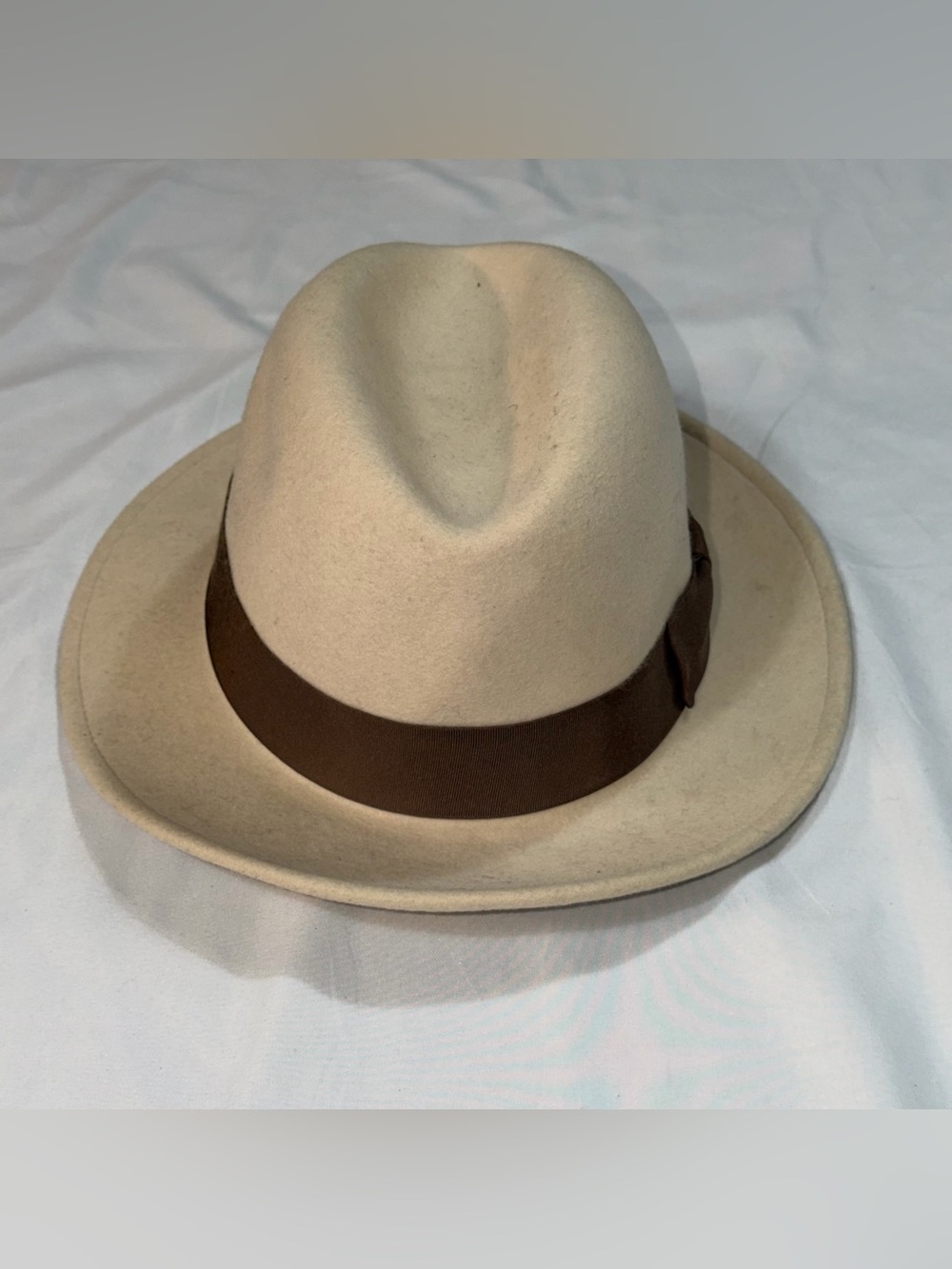 Steve Harvey Cream Felt Fedora Hat Men’s Large Brown Grosgrain Band